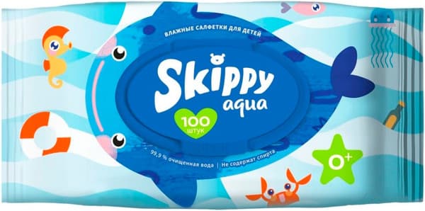 Влажные салфетки детские Skippy Aqua с клапаном