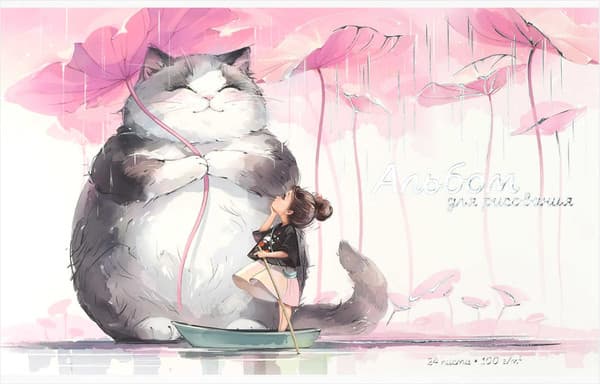 Альбом для рисования Феникс+ Кот с зонтиком / 73126