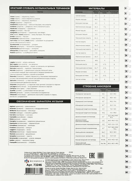 Тетрадь нотная Феникс+ Кот и партитура / 73246 6