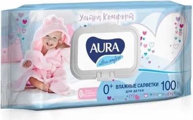 Влажные салфетки детские Aura Ultra Comfort с экстрактом алоэ и витамином Е 2