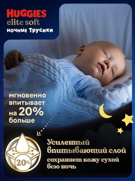 Подгузники-трусики детские Huggies Elite Soft Overnites 5 4