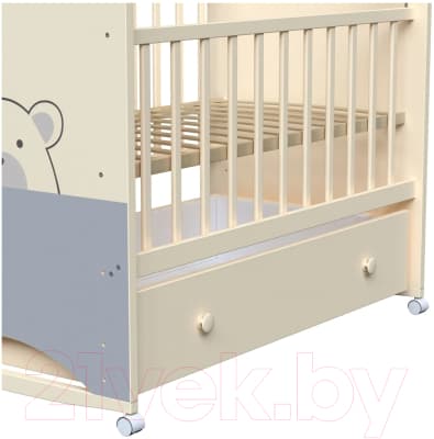 Детская кроватка VDK Birba колесо-качалка и ящик 3