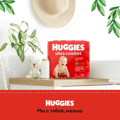 Влажные салфетки детские Huggies Ultra Comfort с Алоэ Вера и витамином Е 5