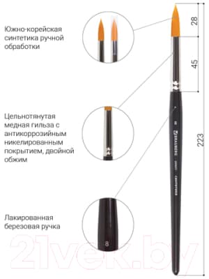 Кисть для рисования Brauberg Art Classic Синтетика жесткая 8 / 200651 3