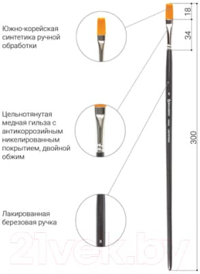 Кисть для рисования Brauberg Art Classic Синтетика жесткая 8 / 200666 3