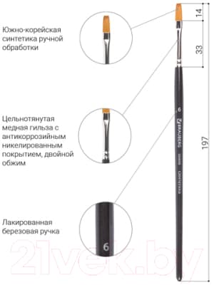 Кисть для рисования Brauberg Art Classic Синтетика мягкая 6 / 200698 3
