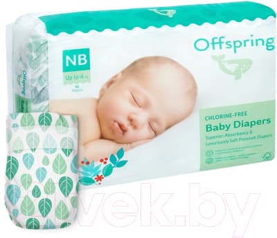 Подгузники детские Offspring NB 2-4кг Листочки / OF01NB56L 2