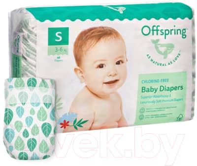 Подгузники детские Offspring S 3-6кг Листочки / OF01S48L 3