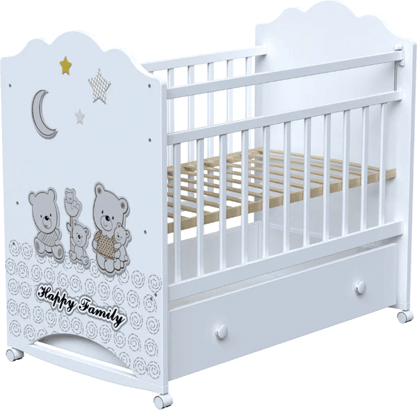 Детская кроватка VDK Happy Family колесо-качалка с ящиком