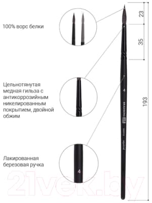 Кисть для рисования Brauberg Art Classic Белка 4 / 200910 3