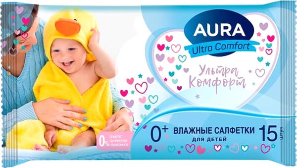 Влажные салфетки детские Aura Ultra Comfort с экстрактом алоэ и витамином Е 0+