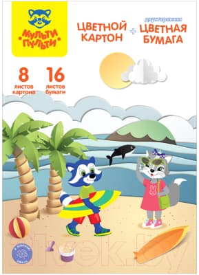 Набор цветной бумаги и картона Мульти-пульти Енот в России / БК16-8_38370