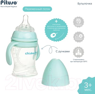 Бутылочка для кормления Pituso Антиколики. Широкое горло с ручками / 99000 8
