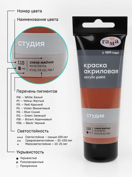 Акриловая краска ГАММА Студия 110 / 280220110 6