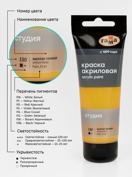 Акриловая краска ГАММА Студия 150 / 280220150 6