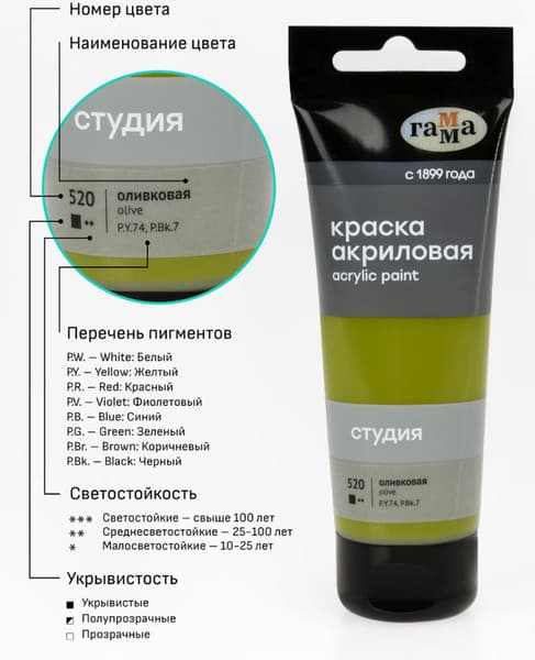 Акриловая краска ГАММА Студия 520 / 280220520 6