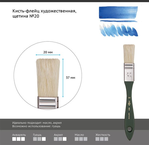 Кисть для рисования ГАММА Щетина №20 / 801020 2