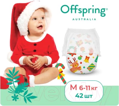 Подгузники-трусики детские Offspring M 6-11кг Новый год / OF02MXMAS