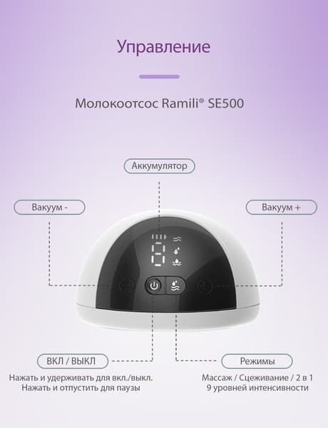 Молокоотсос электрический Ramili Двухфазный с дополнительным контейнером / SE500SE500TB 8