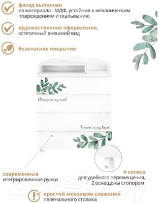 Комод пеленальный INDIGO Green Line с узким пеленальным столиком 8