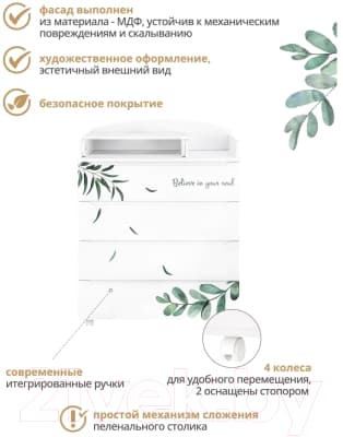 Комод пеленальный INDIGO Green Line с узким пеленальным столиком 8
