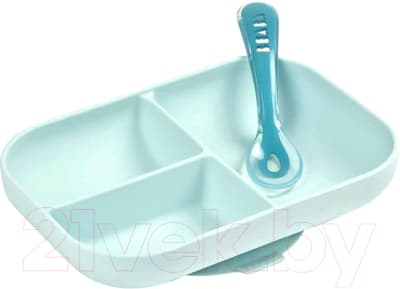 Набор посуды для кормления Beaba Set Repas Silicone Avec Ventouse Bleu / 913455