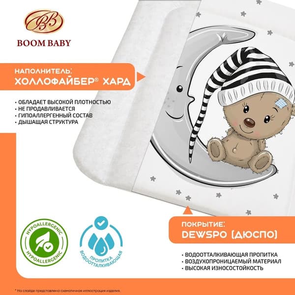 Пеленальный матрас Boom Baby Мишка на луне 65x55 / BB/ПН-08 3