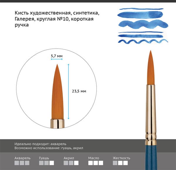 Кисть для рисования ГАММА Галерея. Синтетика №10 / 302010 2