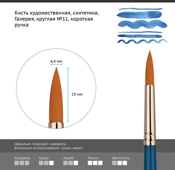 Кисть для рисования ГАММА Галерея. Синтетика №11 / 302011 2