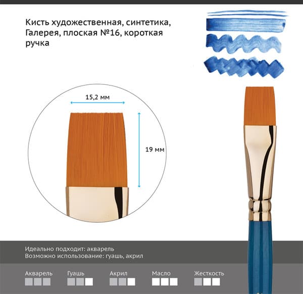 Кисть для рисования ГАММА Галерея. Синтетика №16 / 301016 2