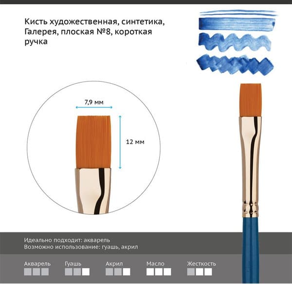 Кисть для рисования ГАММА Галерея. Синтетика №8 / 301008 2