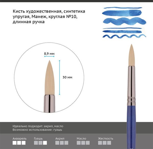Кисть для рисования ГАММА Манеж. Синтетика №10 / 502010 2