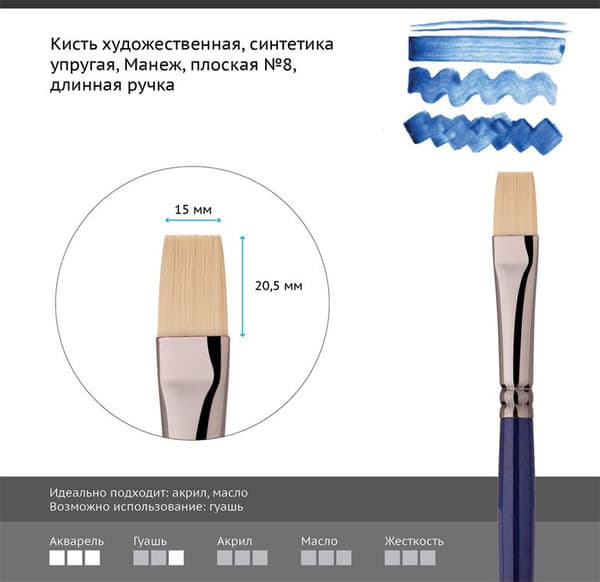 Кисть для рисования ГАММА Манеж. Синтетика №8 /501008 2