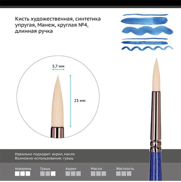 Кисть для рисования ГАММА Манеж. Синтетика №4 / 502004 2