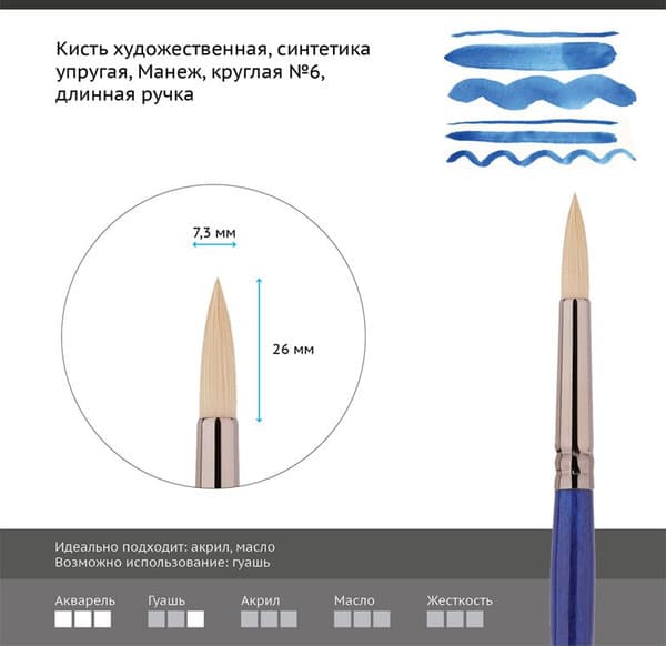 Кисть для рисования ГАММА Манеж. Синтетика №6 / 502006 2