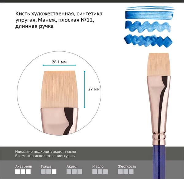 Кисть для рисования ГАММА Манеж. Синтетика №12 / 501012 2