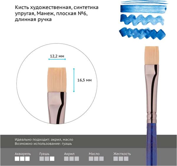 Кисть для рисования ГАММА Манеж. Синтетика №6 / 501006 3