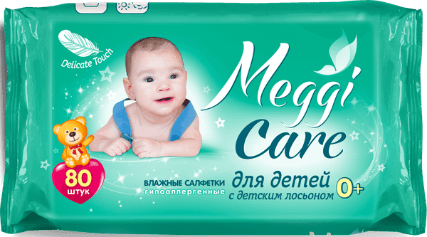 Влажные салфетки детские Meggi Care с лосьоном 0+