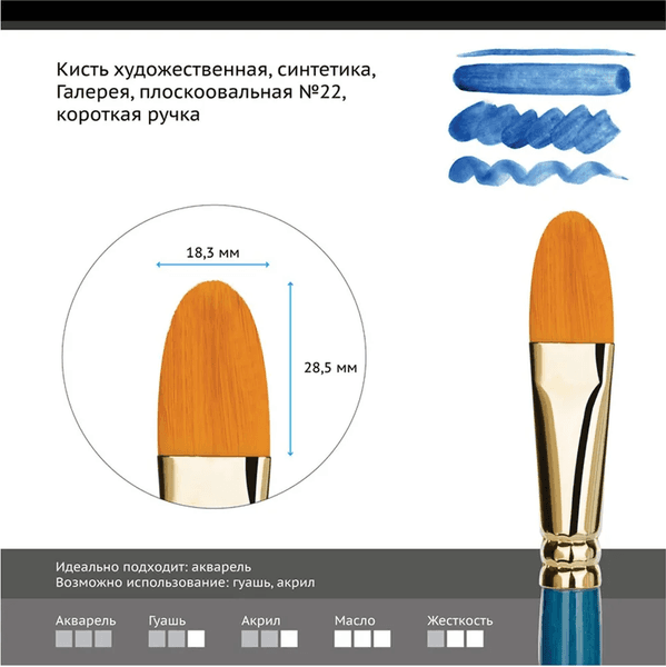 Кисть для рисования ГАММА Галерея. Синтетика №22 / 303022 2