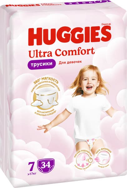 Подгузники-трусики детские Huggies Ultra Comfort Mega 7 Girl