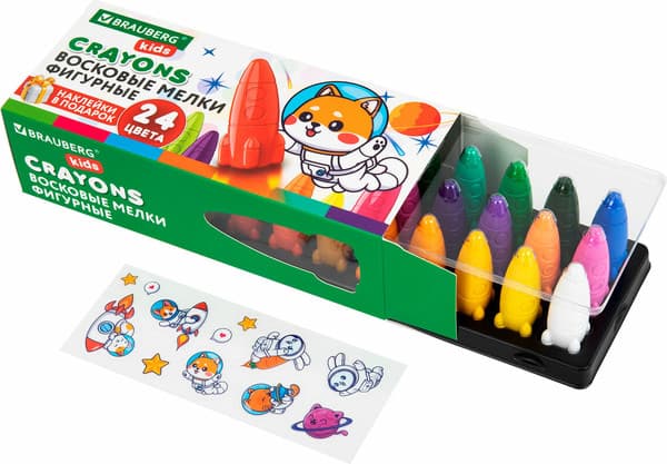 Восковые мелки Brauberg Kids. Ракета. С наклейками / 273083 3