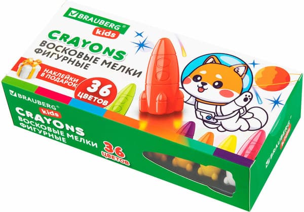 Восковые мелки Brauberg Kids. Ракета. С наклейками / 273084