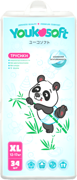 Подгузники-трусики детские Youkosoft Ультратонкие премиум 12-17 XL