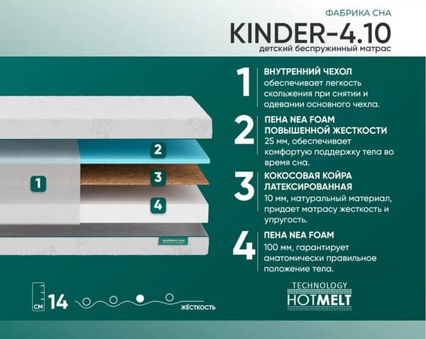 Матрас в кроватку Фабрика сна Kinder 4.10 80x140 5
