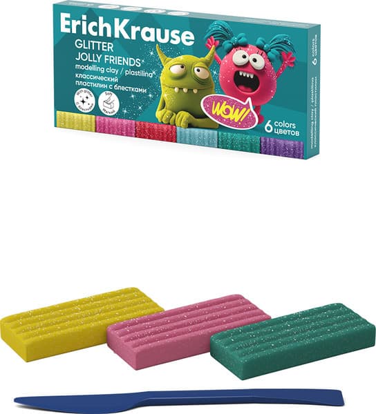 Пластилин Erich Krause Jolly Friends Glitter с блестками / 65448 2