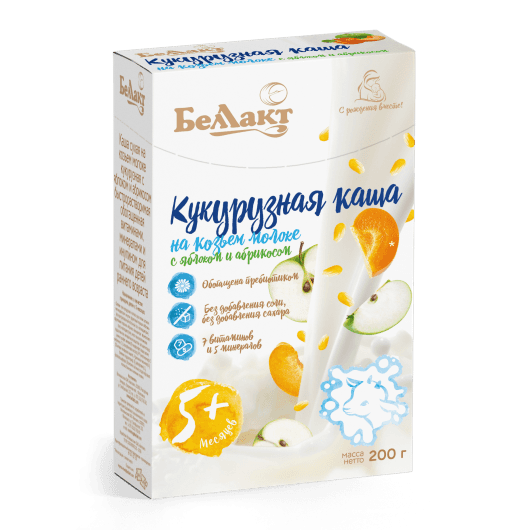 Каша кукурузная с яблоком и абрикосом на козьем молоке «Беллакт», 200 г.