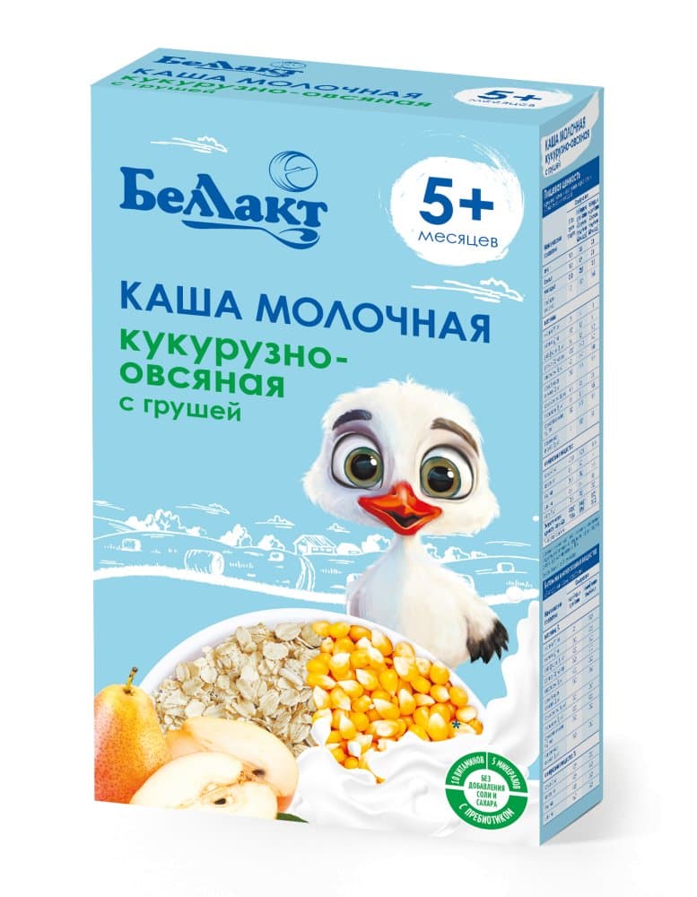 Каша на зерно-молочной основе кукурузно-овсяная с грушей «Беллакт», 250 г