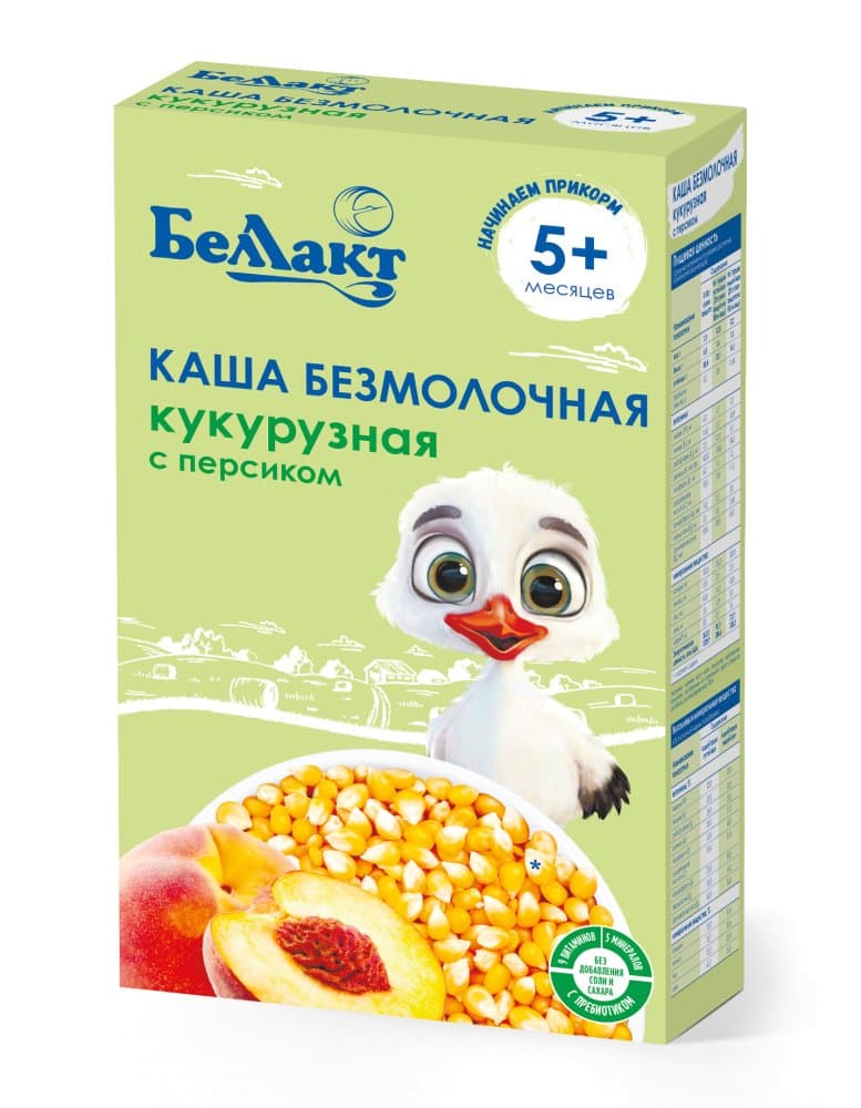 Каша безмолочная на зерновой основе кукурузная с персиком «Беллакт», 200 г