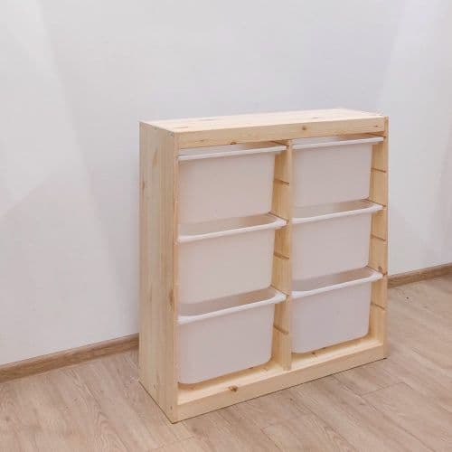 Стеллаж вертикальный двойной 870×300×910, сосна, 6 контейнеров, без покраски