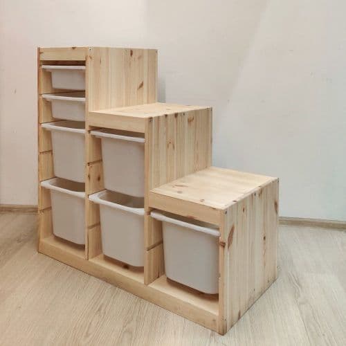 Стеллаж-лесенка 940×440×910, сосна, 5Б+2С контейнера, без покраски